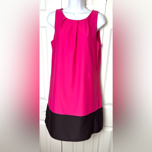 JUDE CONNALLY Pamela Dress Pink Brown Colorblock Pleated Neckline Berry Shift - Picture 9 of 9